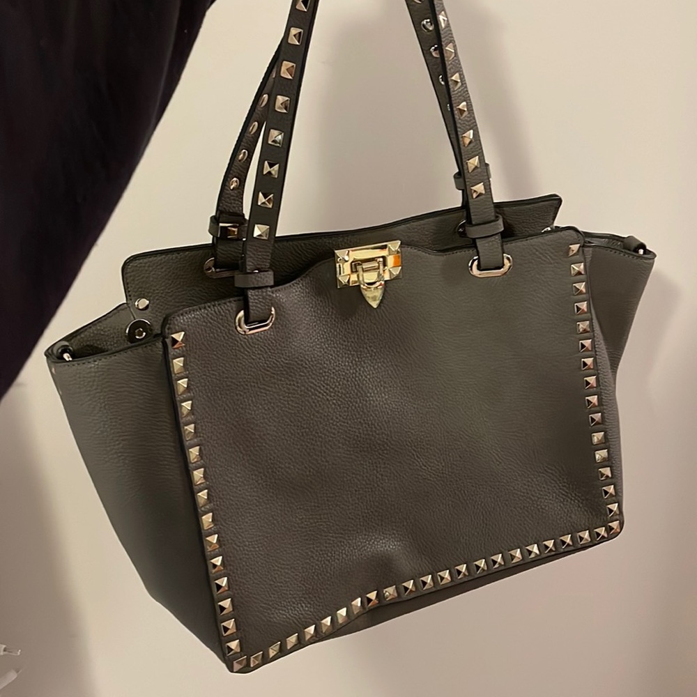 Grey leather stud purse
